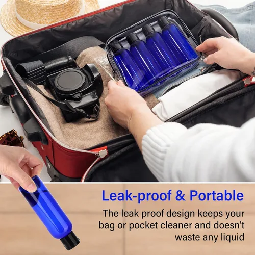 Vista 6 de Mimorou 50 botellas de plástico para apretar con tapa, recipiente recargable ámbar vacío, botella pequeña de aseo de viaje para loción, champú