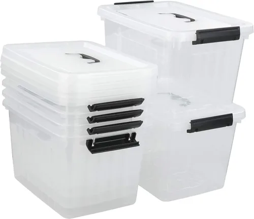 Vista 2 de Cajas de almacenamiento de 10 litros, bolsas de almacenamiento de plástico transparente con tapas, juego de 6