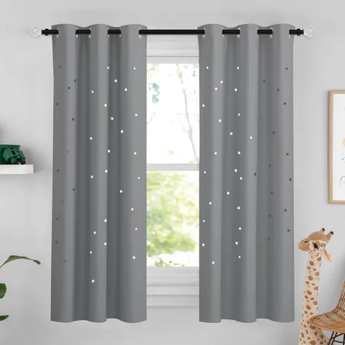 Vista 48 de NICETOWN - Cortinas de oscurecimiento de habitación con estrellas en rosa bebé, de 45 pulgadas de largo para dormitorio de niñas, cortinas