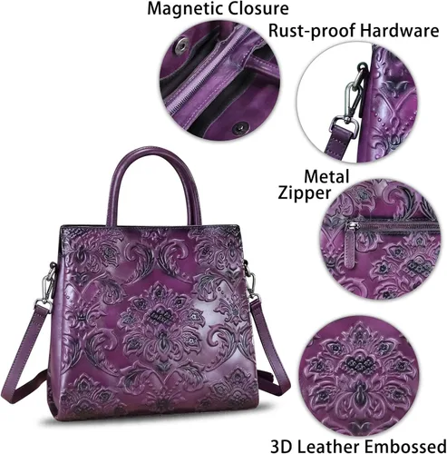 Vista 6 de Bolso bandolera de cuero genuino para mujer, bolso de mano con asa superior, hecho a mano, estilo vintage, bolso cruzado