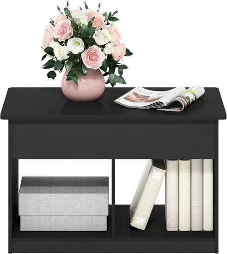 Vista 3 de Furinno Jensen - Mesa auxiliar elevable para sala de estar con compartimento oculto, estilo americano