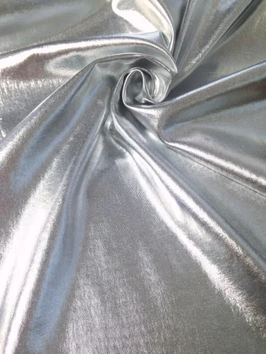 Vista 9 de Metálico brillante en toda la lámina de poliéster elástico Spandex tela por The Yard (negro)