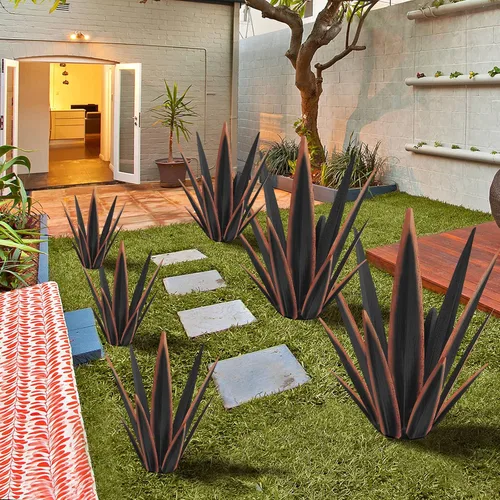Vista 7 de KODIBO Planta de agave de metal de 24 pulgadas, decoración al aire libre Negro