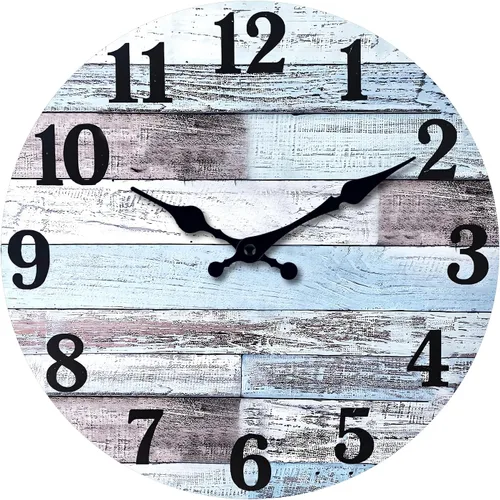 Vista 18 de XNM Reloj de pared redondo para cocina, funciona con pilas, reloj de pared rústico de 10 pulgadas con flores azules, reloj de pared silencioso