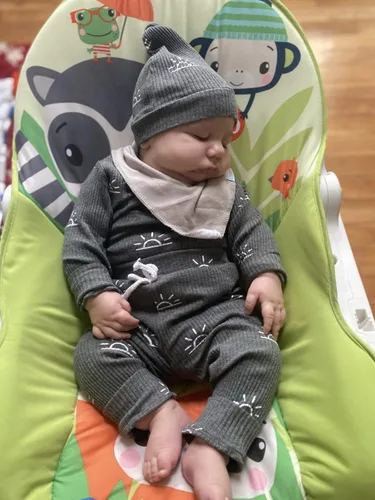 Vista 110 de Conjunto de 3 piezas de ropa de bebé recién nacido con estampado de manga larga + pantalones + sombrero