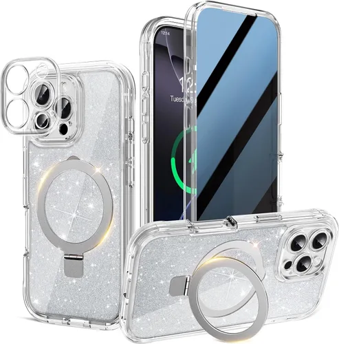 Vista 13 de Funda magnética de privacidad para iPhone 17 Pro Max [Cartulina Aurora con purpurina] [Soporte magnético invisible] protector de pantalla integrado