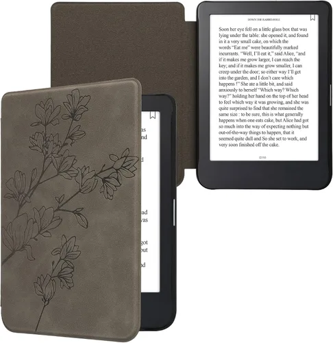 Vista 5 de kwmobile Funda compatible con Kobo Clara 2E / Tolino Shine 4 - Funda para lector electrónico - Magnolias Grey