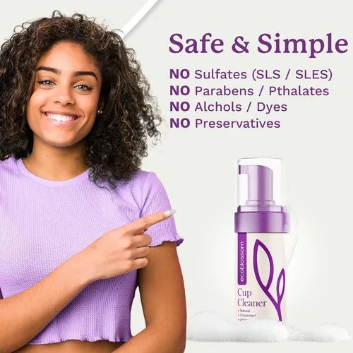 Vista 6 de EcoBlossom Limpiador de vasos menstruales – Esterilizador espumoso sin perfume para discos de silicona – Toallitas limpias, ingredientes orgánicos
