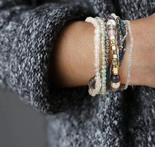 Vista 3 de FIBO STEEL 6 Sets Bohemian Stackable Bead Bracelets for Women Stretch Multilayered Bracelet Set Multicolor Boho Jewelry