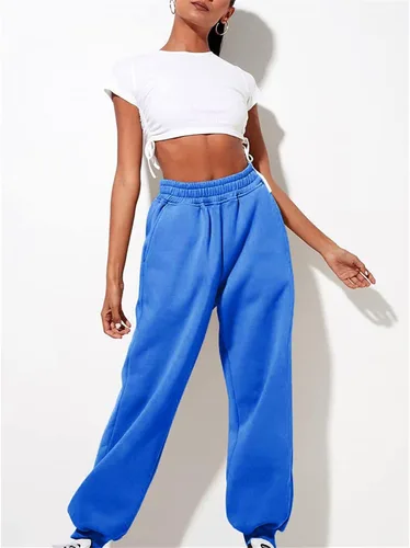 Vista 4 de Pantalones deportivos holgados para mujeres altas de cintura alta con bolsillos, cómodos pantalones de correr de cintura alta, holgados