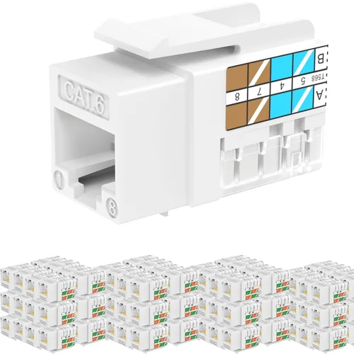 Vista 18 de Rapink RJ45 Conector Keystone Cat6 Soporte 10G, Conectores Keystone UTP 10 Pack para Placa de Pared y Panel de Conexiones, RJ45 Keystone 90 Grados