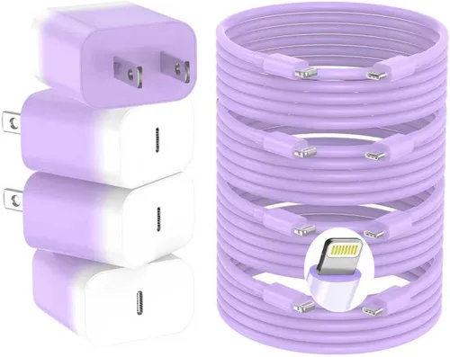 Vista 9 de Cargador de iPhone de carga rápida, cargador de pared USB C de 20 W PD de 4 unidades con cable de carga rápida de 1.8 m - Cargador rápido