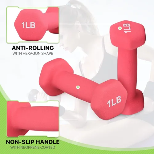 Vista 5 de Neoprene Coated Dumbbell Hand Weights Set – 1LB, 2LB, 3LB, 5LB Pairs for Strength Training and Home Workouts, Hex Shape for Stability and Non-Slip