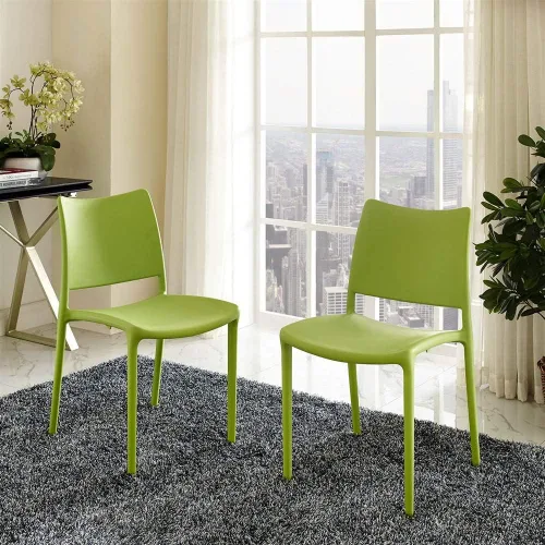 Vista 2 de Modway Hipster contemporáneo moderno moldeado plástico apilamiento dos sillas de comedor en verde