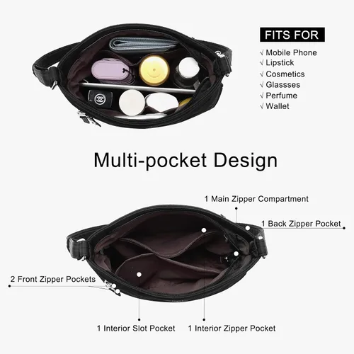 Vista 3 de Crossbody Purses for Women, Medium Size Zipper Pocket Adjustable Strap, Soft Leather Women's Shoulder Handbags