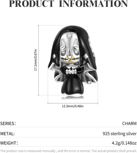 Vista 3 de Dijes de calavera para mujer, pulsera de plata de ley 925, dijes de anime para serpiente europea, collar para hija, hermana, regalos de cumpleaños
