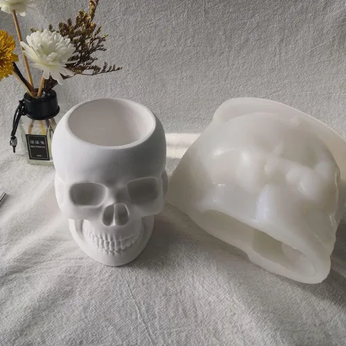 Vista 4 de appuivbt Molde de resina epoxi de calavera para macetas, plantas suculentas, maceta, moldes de cemento, molde de yeso para hormigón, molde
