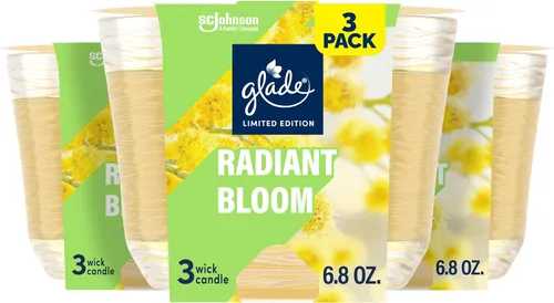 Vista 9 de Glade Vela de 3 mechas, edición limitada Cool Coco, fragancia infundida con aceites esenciales, 6.8 onzas