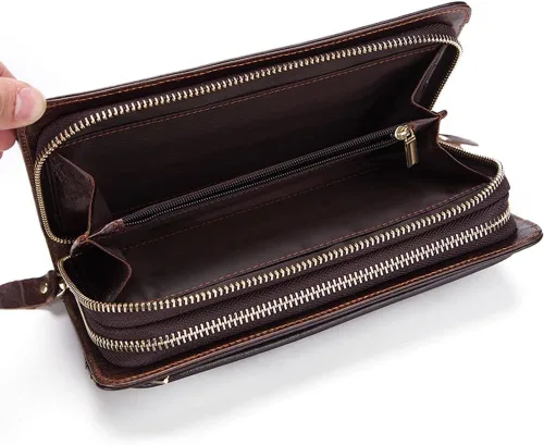 Vista 5 de CZDYUF - Bolso de muñeca para hombre con doble cremallera, cartera para teléfono móvil, tarjetero