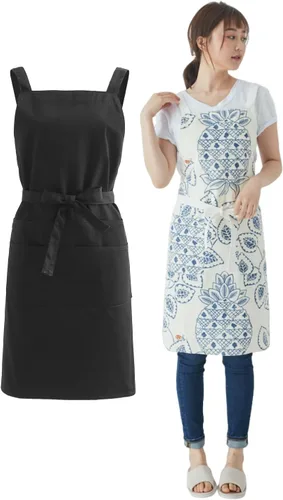 Vista 10 de Jeelow Delantal de cocina de algodón o sarga de algodón para hombres y mujeres, ajustable con bolsillos ajustables