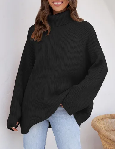 Vista 8 de ZESICA Women's 2023 Winter Sweaters Oversized Turtleneck Long Sleeve Chunky Knitted Tunic Pullover Tops