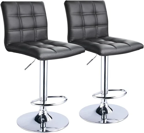 Vista 10 de Taburetes de bar ajustables de piel sintética moderna con espalda, juego de 2, taburete giratorio de altura de mostrador por Leopard (beige)