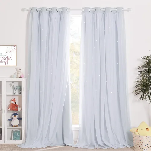 Vista 34 de NICETOWN Cortinas para dormitorio de niñas, cortinas de arco iris, cortinas de estrellas, cortinas de princesa, decoración de habitación
