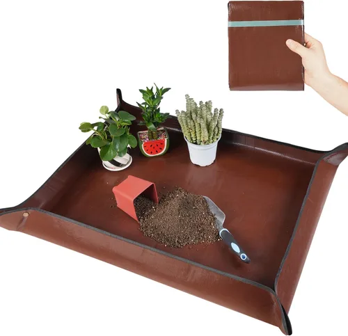 Vista 7 de HNXTYAOB 2 PCS Alfombrilla de Trasplante de 27" x 27" para Plantas de Interior y Control de Desorden, Bandeja para Macetas Engrosada e Impermeable