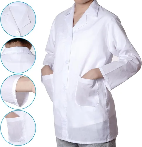 Vista 4 de Disfraz de científico loco de médico, bata blanca de laboratorio, disfraz de científico loco para Halloween para cosplay