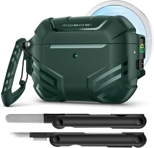 Vista 11 de MOBOSI Funda para AirPods Pro 2 con cerradura, compatible con funda Airpod Pro de 2ª/1ª generación, funda protectora de grado militar con kit