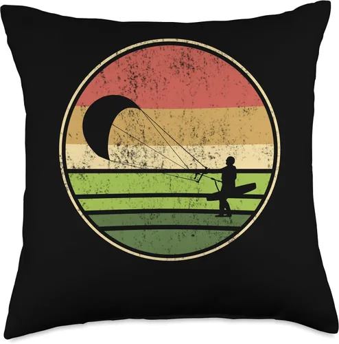 Vista 4 de retro vintage kiteboarder kiteboard Throw Pillow
