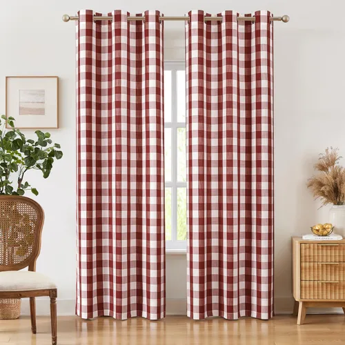 Vista 9 de Amzdecor Cortinas a cuadros con ojales de búfalo de 54 pulgadas de largo, cortinas texturizadas semitransparentes para sala de estar, dormitorio