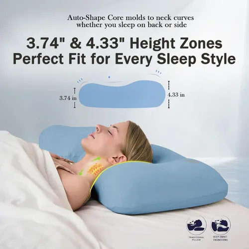 Vista 6 de Almohada cervical para el cuello, almohada para dormir de lado para aliviar el dolor de cuello, almohadas ergonómicas suaves de espuma viscoelástica