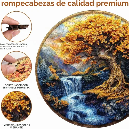 Vista 6 de Qiuenisray Rompecabezas de madera para adultos, rompecabezas de árbol cascada de río 3d árbol 1