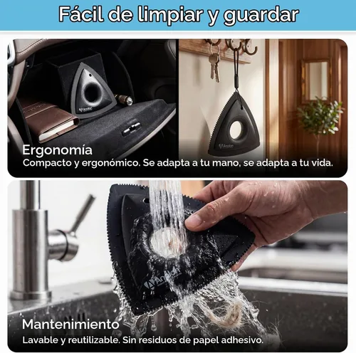 Vista 8 de Analan Mini removedor de pelo para mascotas para detallar el coche cepillo Negro