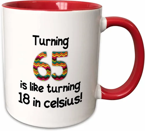 Vista 10 de 3dRose 65 Is Like Turning 18 In Celsius-Humorous - Taza de dos tonos, 11 onzas, color negro