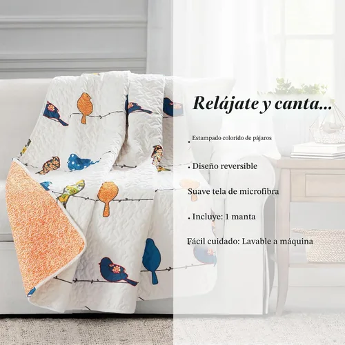Vista 6 de Lush Decor Rowley Birds - Manta reversible de 50 pulgadas de ancho x 60 pulgadas de largo, manta múltiple para cama, manta de sofá, manta de granja