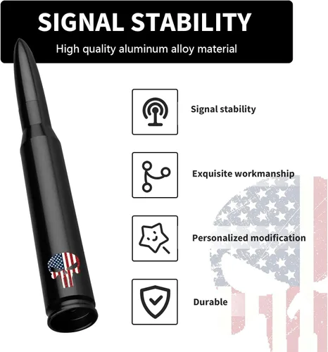 Vista 4 de Ajxn 1 PC Antena de Bala para Coche y Camión, Antenas Cortas con Diseño de Cráneo, Antena de Reemplazo Compatible con Ford F150 Wrangler Jeep Negro