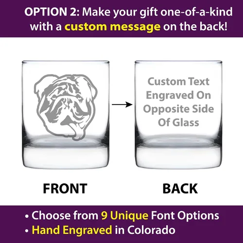 Vista 3 de Bulldog inglés personalizado, regalos divertidos de cristal de rocas de whisky para hombres y mujeres con bulldogs – Divertida decoración de vaso
