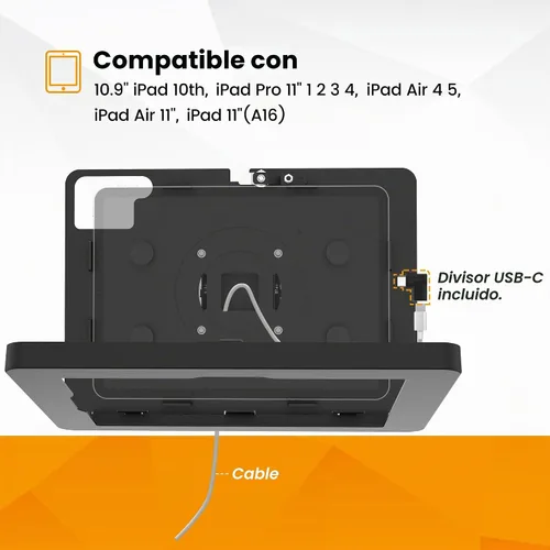 Vista 5 de Soporte de pared para tablet compatible con iPad 10.9", Pro 11", 1, 2, 3, 4, Air 4, 5, Air 11" (M2/M3/M4), iPad de 11" (A16) - BSW101BA
