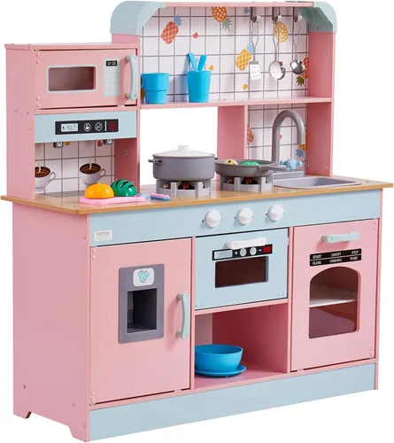 Vista 10 de VEVOR Cocina de Juguete de Madera, Cocina de Juego para Niños con Luces y Sonidos, Cocina Infantil con Máquina de Hielo, Horno, Fregadero