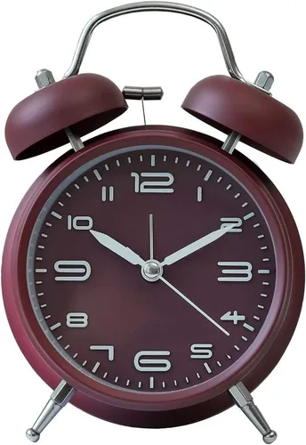 Vista 3 de Reloj despertador de campana doble de 4 pulgadas con retroiluminación, silencioso sin tictac, funciona con pilas, despertador de despertador alto