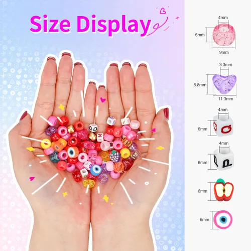 Vista 2 de Kit de fabricación de pulseras de amistad con 2400 cuentas de pony, 72 colores, 9 mm, cuentas de arcoíris Kandi a granel, cuentas de letras