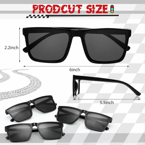 Vista 3 de Fuyoooo 24 piezas de regalos de fiesta a cuadros de carreras 12 piezas de gafas de sol negras divertidas, paquete de 12 cajas de carreras a cuadros