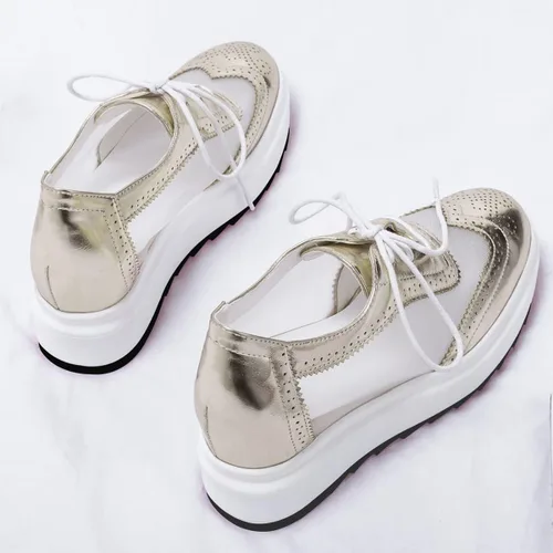 Vista 7 de SHEMEE Women's Platform Hidden Wedge Lace Up Oxfords Pumps Wingtip High Heels Round Toe Mesh Brogues Sneaker Shoes