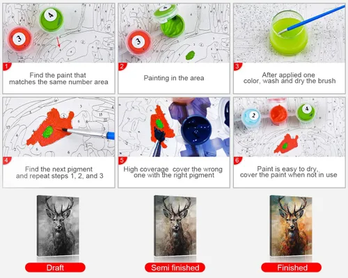 Vista 6 de TUMOVO Pintura por números para adultos, kits de pintura de ciervos para adultos por números sobre lienzo, animales del bosque, kits de pintura por