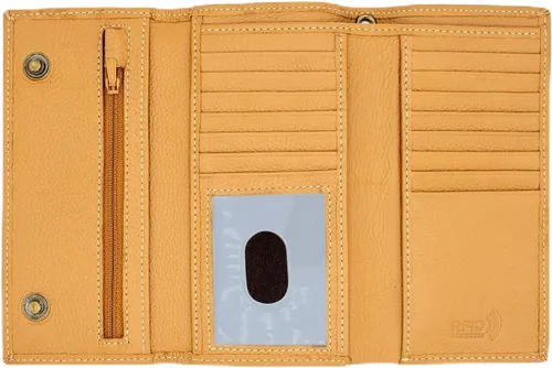 Vista 11 de Cartera larga de cuero genuino para hombre, triple cubierta de chequera, bloqueo RFID, múltiples ranuras para tarjetas, bolsillo con cremallera