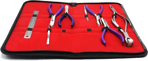 Vista 4 de Kit de herramientas de reparación de lentes – Juego de 9 herramientas ópticas – Alicates de nariz doblada, juego de alicates de marco sin montura