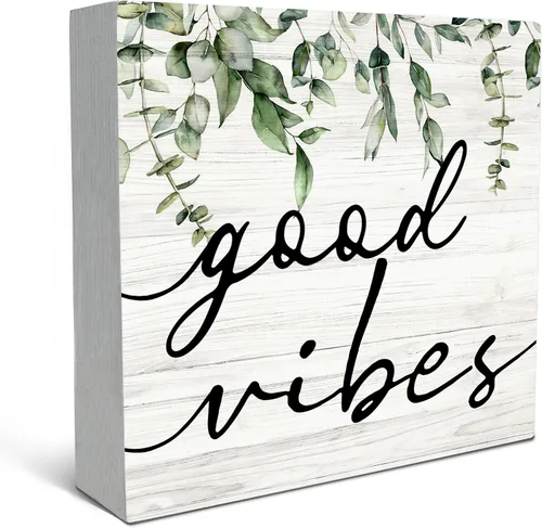 Vista 19 de SRADMO Letrero de madera con diseño floral bohemio, decoración de escritorio, decoración motivacional de oficina, tema inspirador positivo, caja