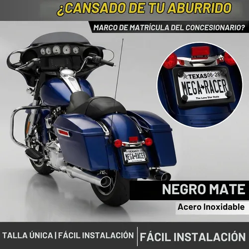 Vista 2 de Marco de metal negro para placa de motocicleta, soporte para placa, portaplacas para moto